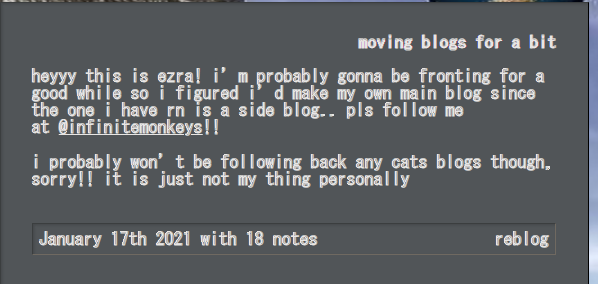 heyyy this is ezra! i’m probably gonna be fronting for a good while so i figured i’d make my own main blog since the one i have rn is a side blog.. pls follow me at @infinitemonkeys!!  i probably won’t be following back any cats blogs though, sorry!! it is just not my thing personally