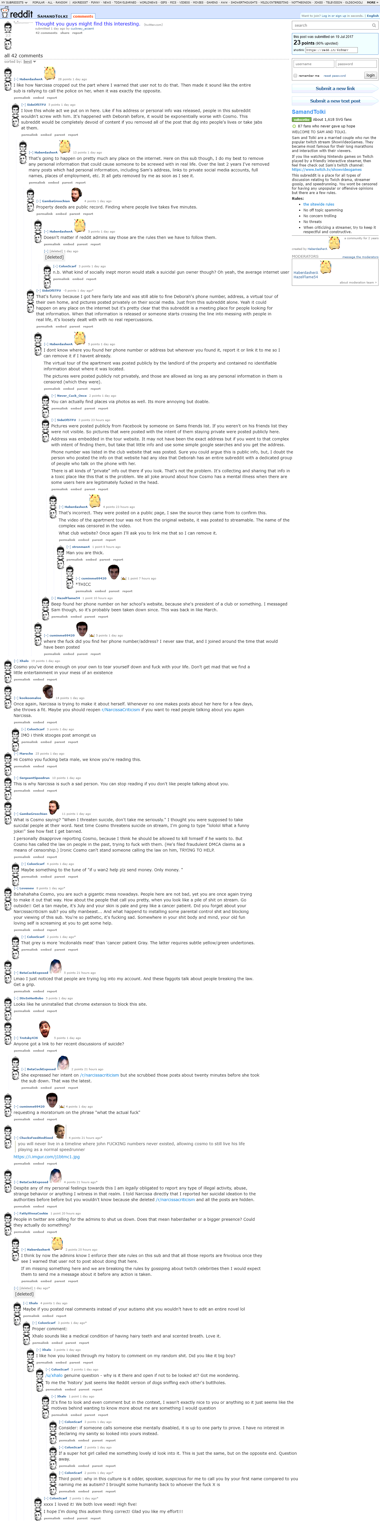 Sam and Tolki subreddit discusses Cosmo.png