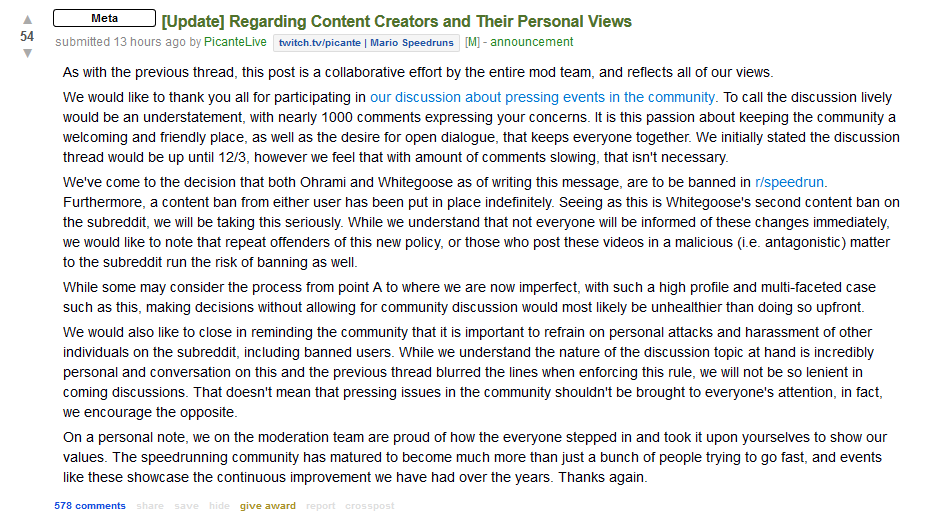 Update  Regarding Content Creators and Their Personal Views   speedrun.png