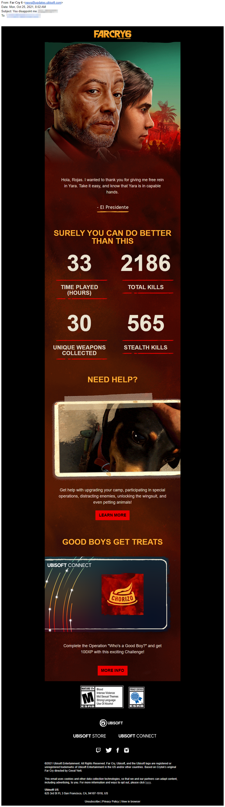 Image for article titled Ubisoft Pestering Far Cry 6 Players For Not Playing Enough