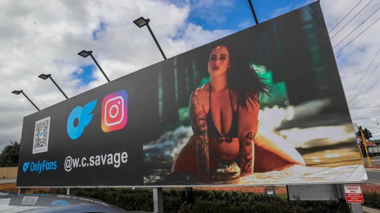 OnlyFans star Savannah commissioned a billboard ad promoting her channel in the Perth suburb of Osborne Park. Picture: 7News
